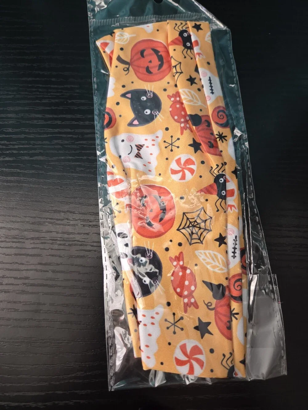 Halloween Ghost Print Handsewn Twist Headband - Yellow Orange White